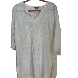VTG Peppermint bay white cotton tunic embellished XL embellished Beachy